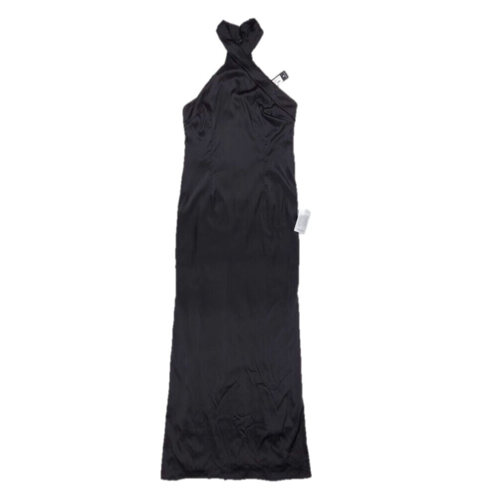 NWT Lulus Waltz With You Black Satin Halter Maxi Dress Svelte Clean Girl Minimal